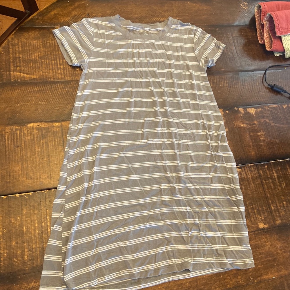 Green and white striped dress
